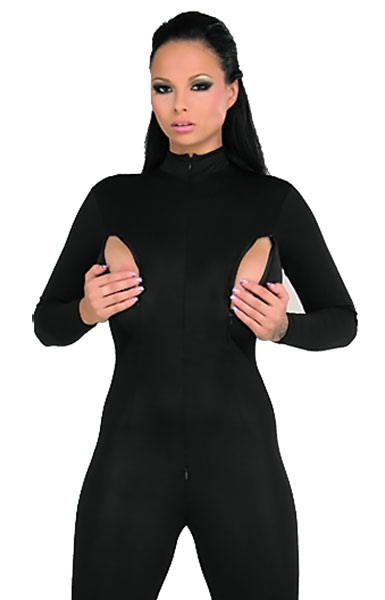 Strečový catsuit se zipy - poodhalená ňadra