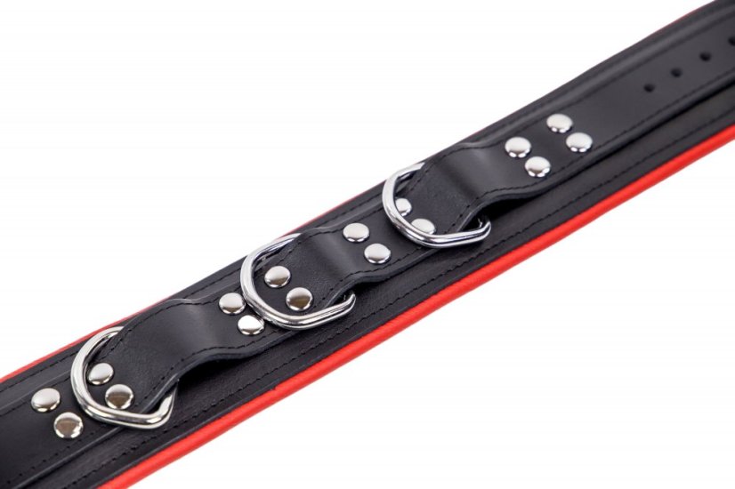 Kožený obojok "The Red" čierno-červený (polstrovaný)