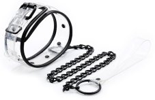 Průhledný PVC obojek s černým lemováním a černým řetězem