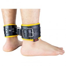 Leather Ankle Cuffs "The Red" Black-Yellow (Padded) - gb30072
