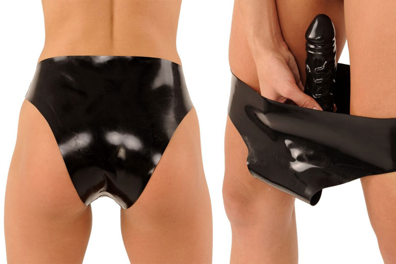 Dámské latexové kalhotky s vnitřním dildem 16 x 3,5 cm