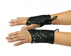 Krátké kožené rukavice bez prstů s ozdobným kováním