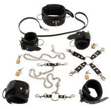 Lockable Leather Restraints and Collar Set Lockable Leather Restraints and Collar Set