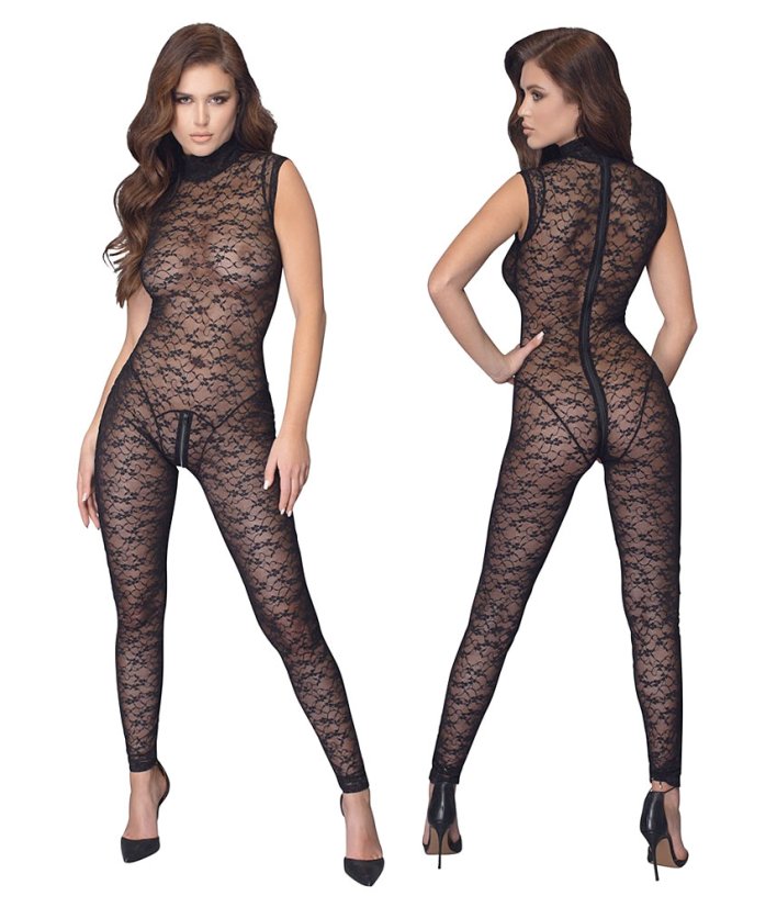 Sleeveless patterned fishnet catsuit
