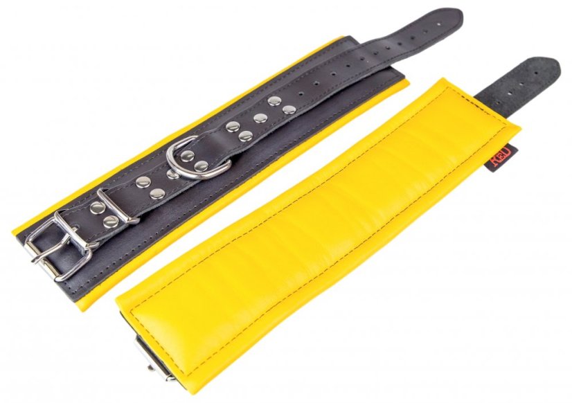 Kožená pouta na nohy "The Red" černo-žlutá (polstrovaná) - gb30072