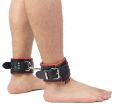 Leather Ankle Cuffs "The Red" Black-Red (Padded) - gb13405