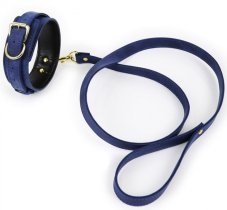 Modrý obojek s vodítkem - imitace kůže