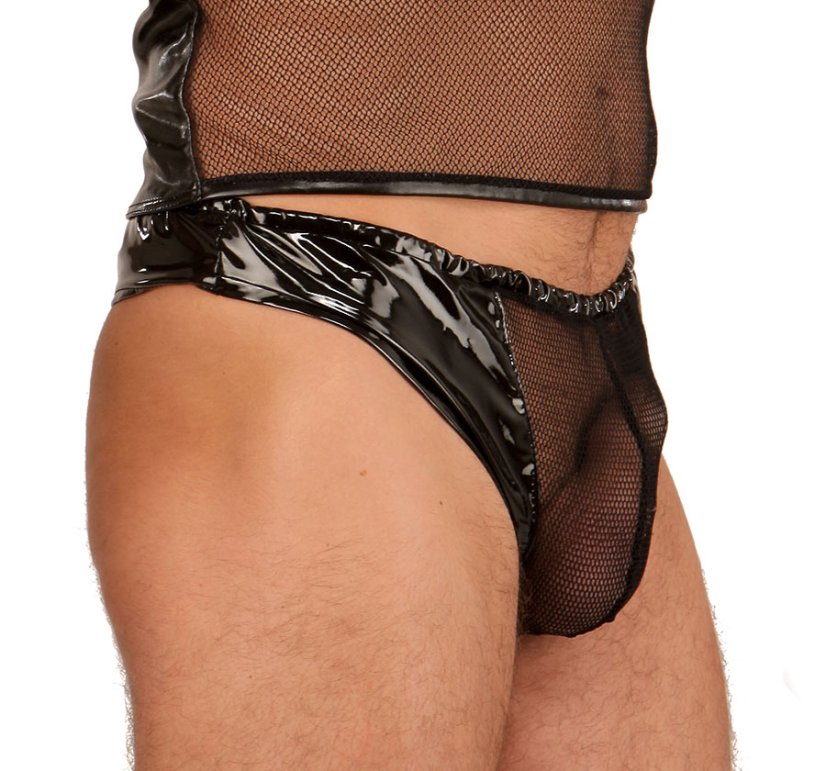 Pánske lakované tangáče so sieťovou vsadkou na prirodzenie - pohľad zboku