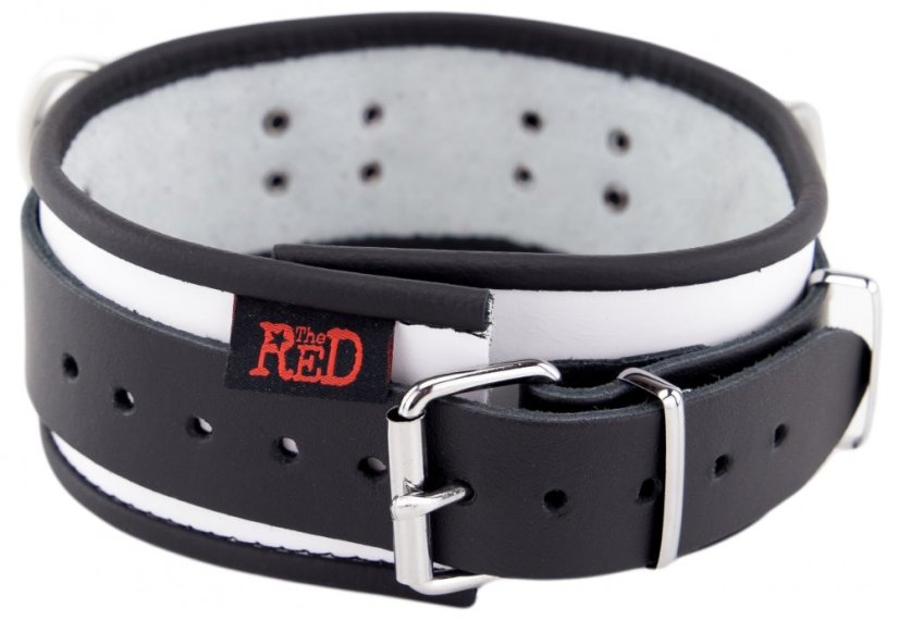 Kožený obojok "The Red" bielo-čierny s lemovaním
