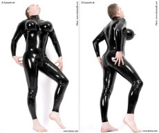 Latexový catsuit Mega Boobs so zipsami na pleciach