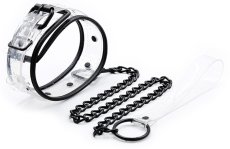 Priehľadný PVC obojok s čiernym lemovaním a čiernou reťazou