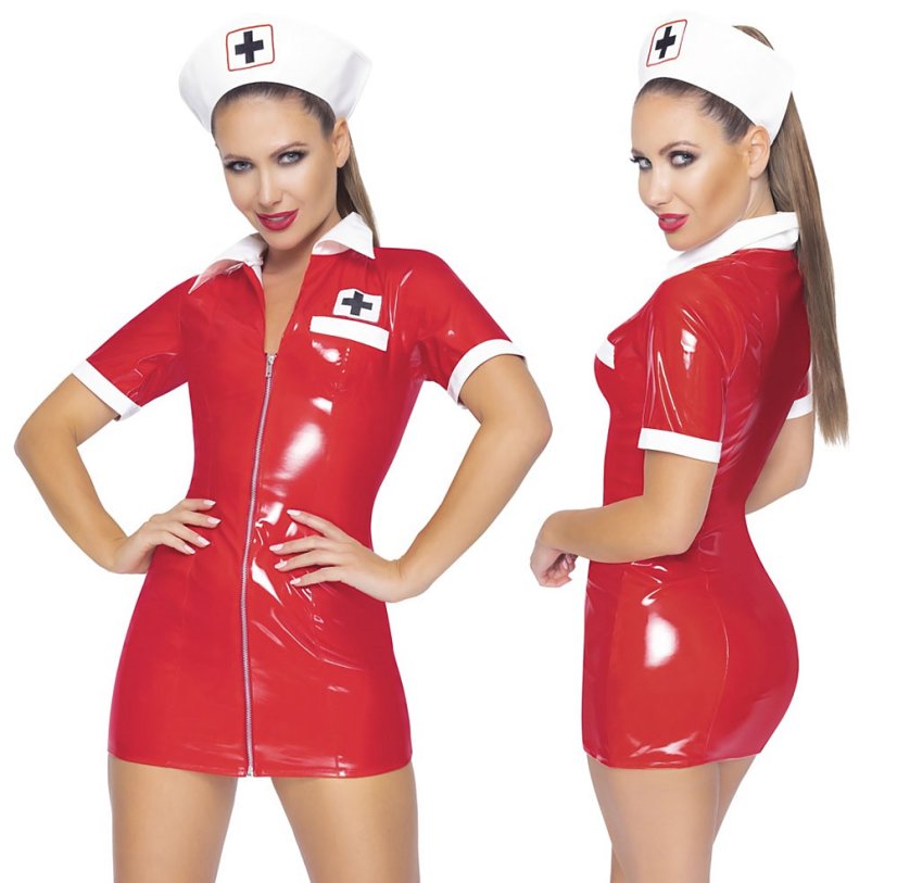 Červené lakované šaty - zdravotná sestra