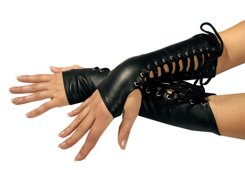 Stredne dlhé kožené rukavice bez prstov