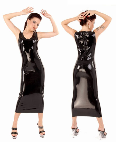 Dlhé latexové šaty pod kolená