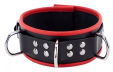 Kožený obojok "The Red" čierny s červeným lemovaním