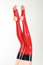 Luxusní latexové punčochy s otevřenou patou a špičkou (červeno-černé) Luxusní latexové punčochy s otevřenou patou a špičkou (červeno-černé)