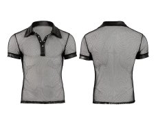 Pánská síťová košile s lesklým límečkem a lemy na rukávech - detail