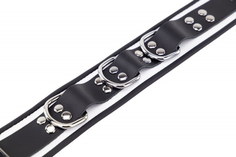 Kožený obojok "The Red" bielo-čierny s lemovaním