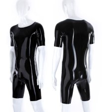 Men's Latex Short Catsuit, also known as Surfsuit, with Crotch Zipper