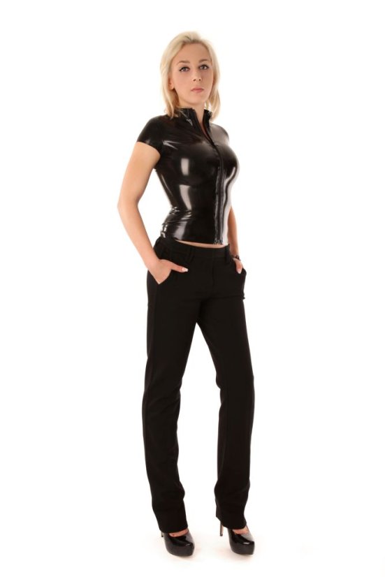 Sexy latexový top na zips s krátkym rukávom