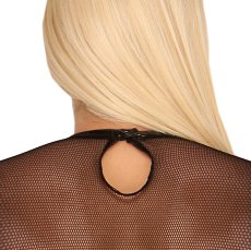 Síťové body s dlouhými rukávy a lakovým lemováním - detail zapínání za krkem