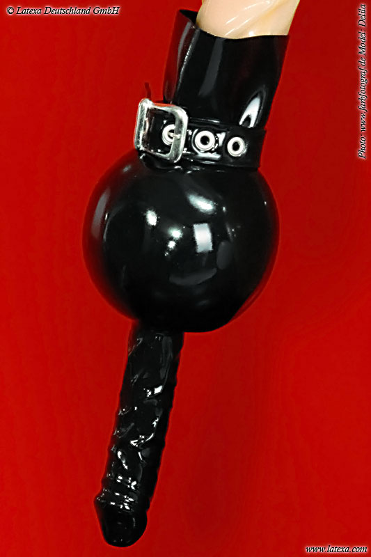 Latexové bondage rukavice s dildom - detail pracky