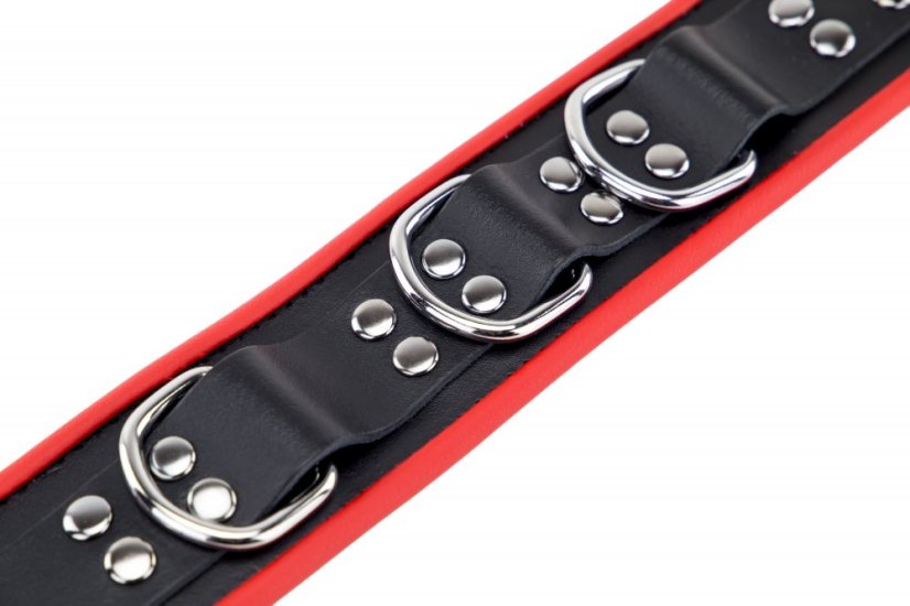 Kožený obojok "The Red" čierny s červeným lemovaním