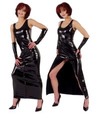 Dlhé lakové šaty s vysokým rázporkom na zips