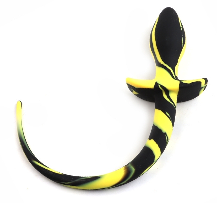 Anal plug - dog tail KP black and yellow (7.5 x 3 cm) - gb28688