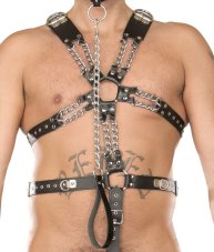Pánsky kožený postroj s reťazami - detail