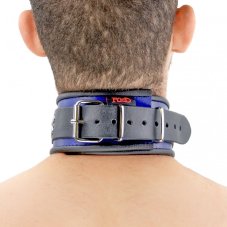 Kožený obojok "The Red" modro-čierny s lemovaním