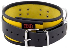 Kožený obojok "The Red" žlto-čierny s lemovaním