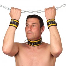 Leather Hand Restraints "The Red" Yellow-Black - gb29461