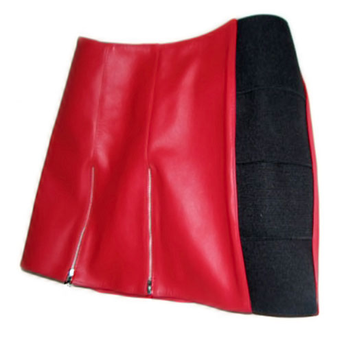 Kožená minisukňa s elastickými bokmi - červená