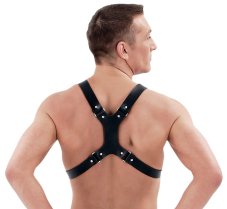 Pánsky kožený hrudný postroj so štyrmi prackami - pohľad zozadu