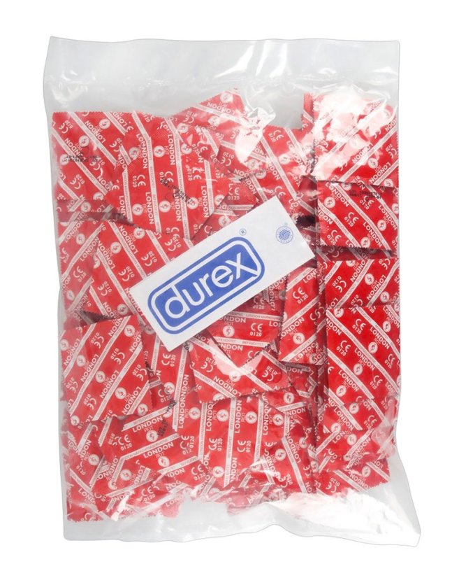 Červené kondómy Durex - London Red - jahodové (balenie 100 ks)