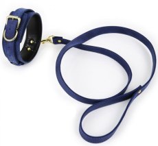 Modrý obojok s vodítkom - imitácia kože