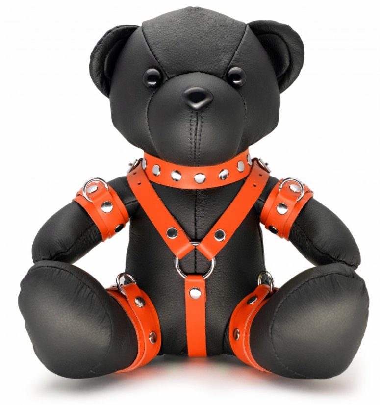 Kožený BDSM medvedík - oranžový postroj - gb20215