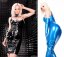 Latexové šaty s přezkami a šněrováním na krku - perleťově modré