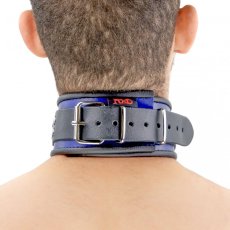 Kožený obojok "The Red" modro-čierny s lemovaním