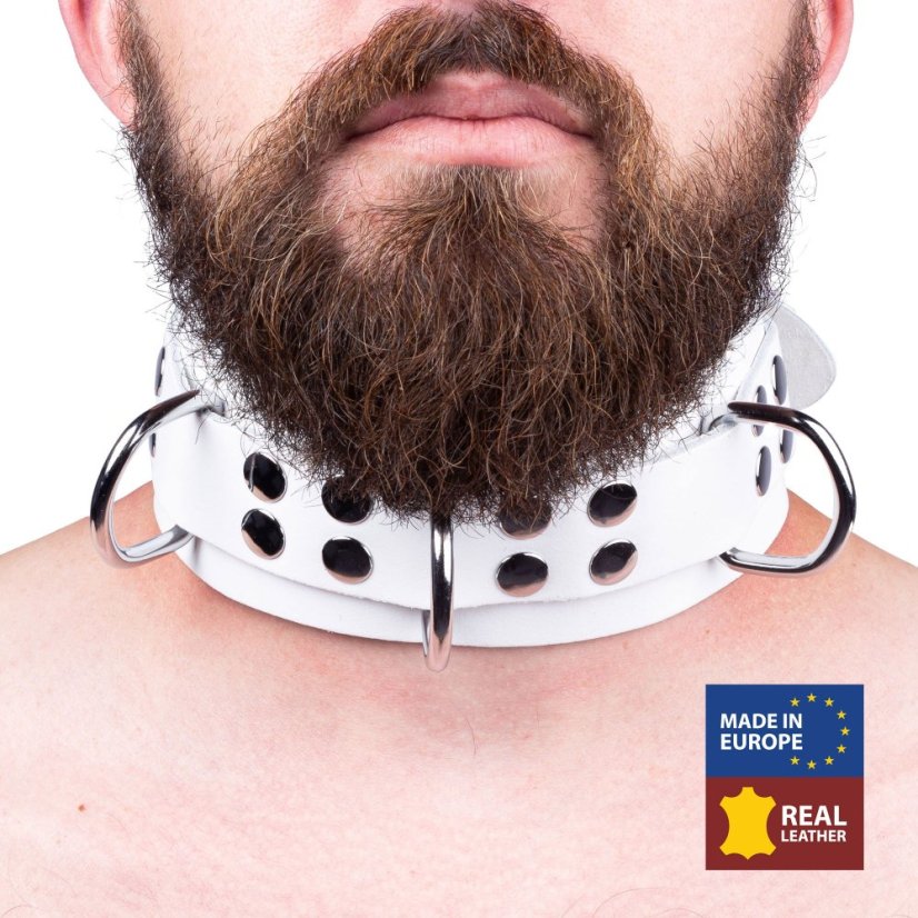 Kožený obojok "The Red" biely