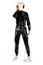Voľný latexový catsuit so stojačikom - čierny