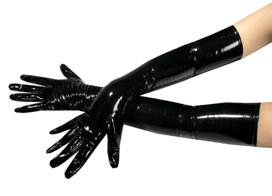 Lakové rukavice dlouhé - le1285 (XXL, černé)